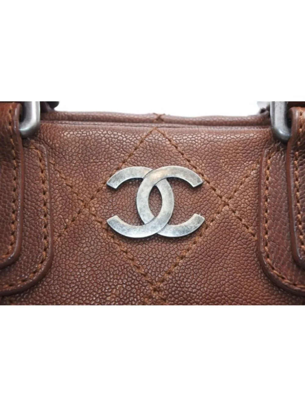 Chanel Handbag CC Logo Caviar Leather Brown Quilted